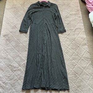Zara Gingham Plaid Long Sleeve Button Front Maxi Dress Women’s Size L